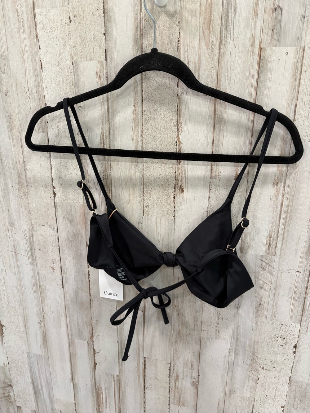 New Quince Italian Knotted Triangle Bikini Top‎ Black Large Classic String Tie - Picture 2 of 3